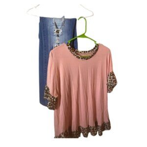 * Cute Outfit* Size XL Pink and leopard top and Size L leopard stretch jeans